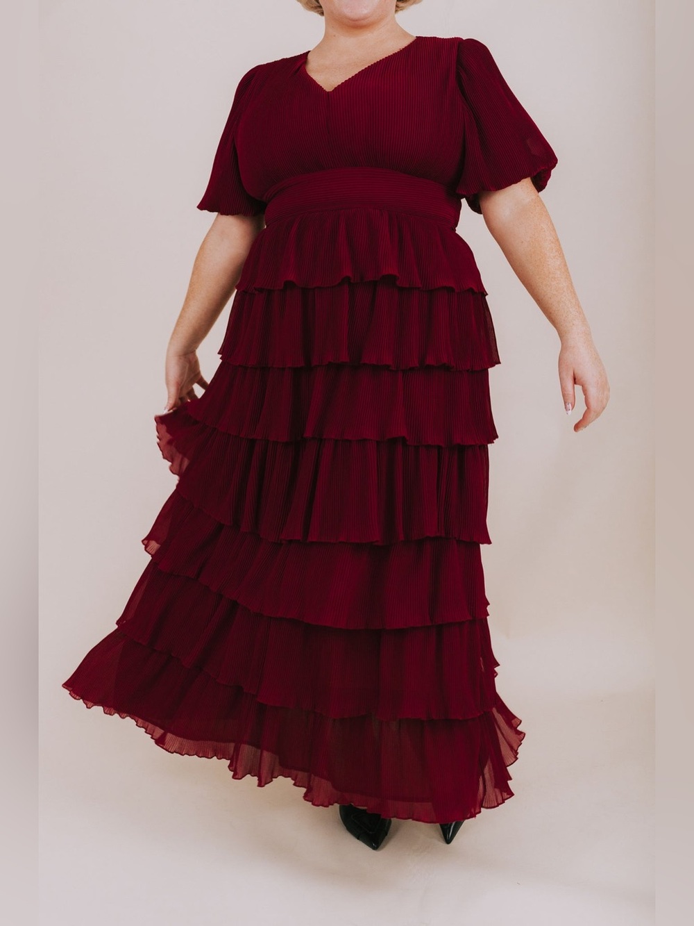 Women's Burgundy Tiered Ruffle Dress